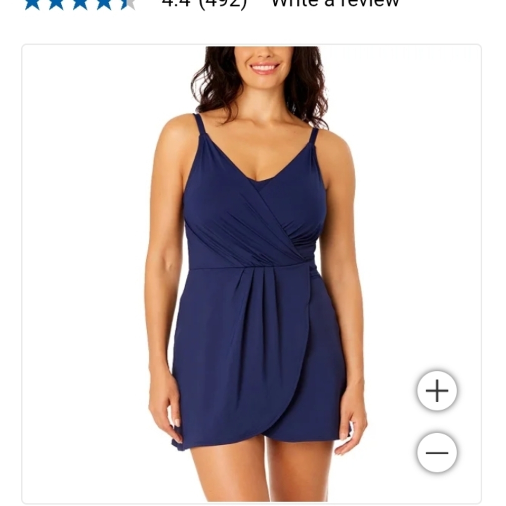 Lands' End Navy Wrap-Front Skirted Swimdress
